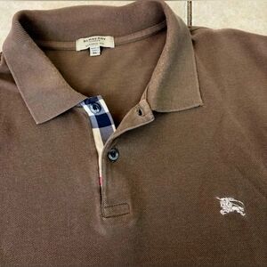 Burberry London Men's X L Brown Polo Shirt with Check Detail